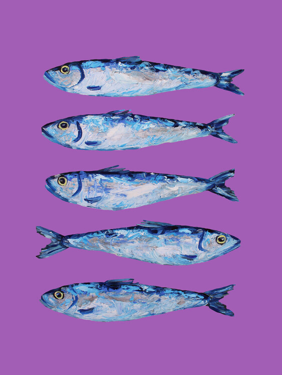 Alice Straker Plakát, Obraz - Sardines on Purple, Alice Straker, 30 × 40 cm