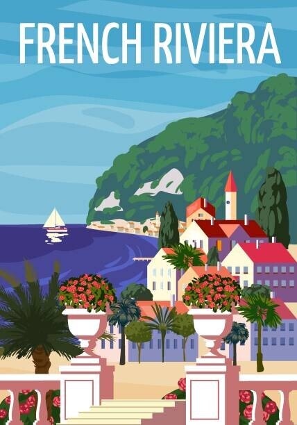 VectorUp Plakát, Obraz - French Riviera Nice coast poster vintage., VectorUp, 26.7 × 40 cm