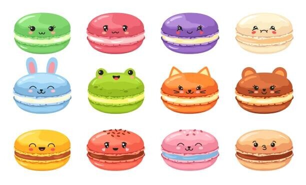 Veronika Oliinyk Plakát, Obraz - Kawaii macaron. Cute animal macarons, french, Veronika Oliinyk, 40 × 24.1 cm
