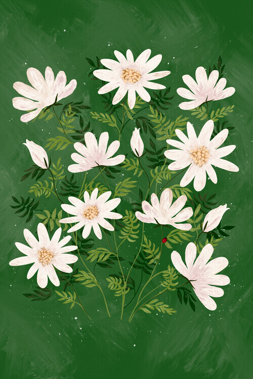 EMELIEmaria Plakát, Obraz - Ladybug flowers green, EMELIEmaria, 26.7 × 40 cm