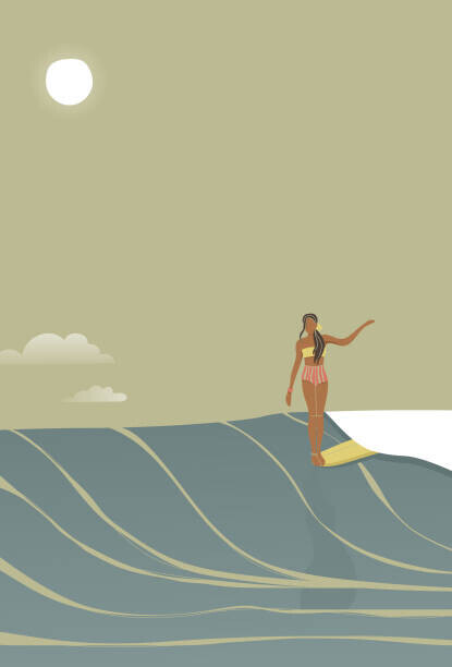 LucidSurf Plakát, Obraz - Surfer girl full moon retro style vector, LucidSurf, 26.7 × 40 cm
