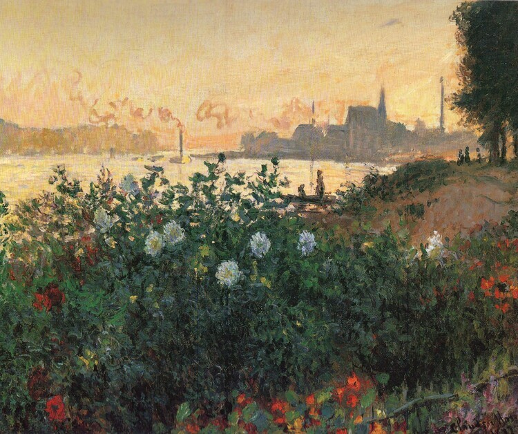 Claude Monet Plakát, Obraz - Flowered Riverbank, Argenteuil (1877), Claude Monet, 40 × 33.5 cm
