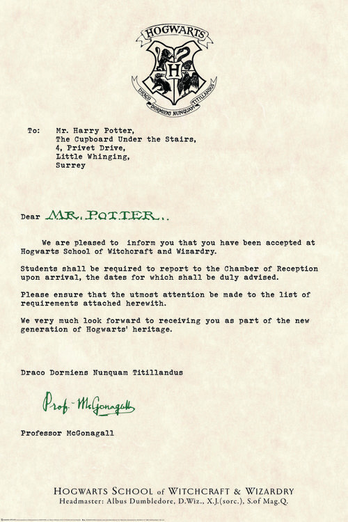Europosters Plakát, Obraz - Harry Potter - Acceptance Letter, 26.7 × 40 cm