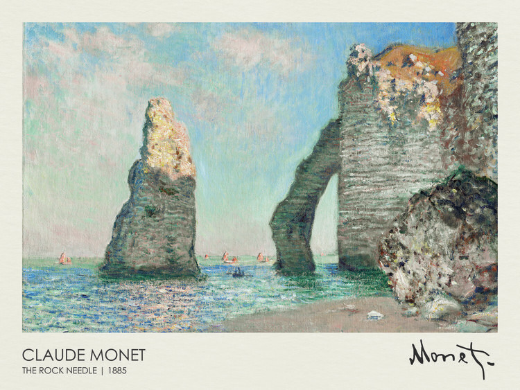 Claude Monet Plakát, Obraz - The Rock Needle and the Porte d'Aval (1885), Claude Monet, 40 × 30 cm