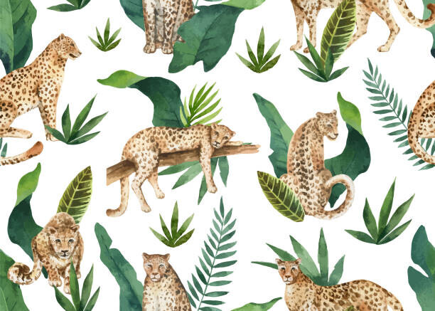 ElenaMedvedeva Plakát, Obraz - Watercolor vector seamless pattern of tropical, ElenaMedvedeva, 40 × 30 cm
