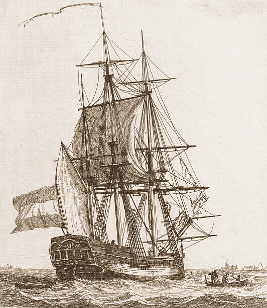 rdj5150 Plakát, Obraz - Engraving of a sailing ship, rdj5150, 34.8 × 40 cm