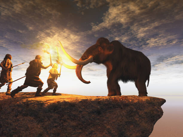 estt Plakát, Obraz - Prehistoric men hunting a young mammoth, estt, 40 × 30 cm