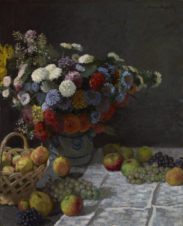 Claude Monet Plakát, Obraz - Still Life with Flowers and Fruit (1869), Claude Monet, 30 × 40 cm