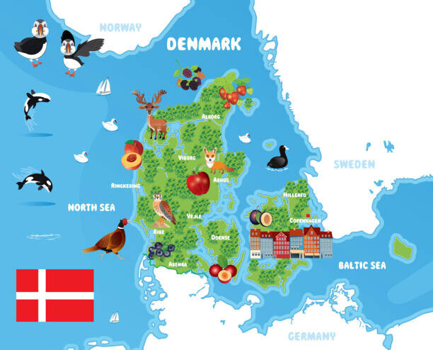drmakkoy Plakát, Obraz - Denmark Travel Maps, drmakkoy, 40 × 30 cm