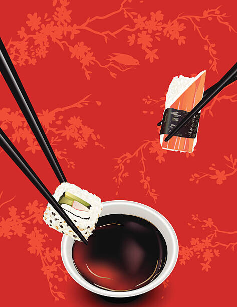 Diane Labombarbe Plakát, Obraz - Sushi Template Or Background With Sakura, Diane Labombarbe, 30 × 40 cm