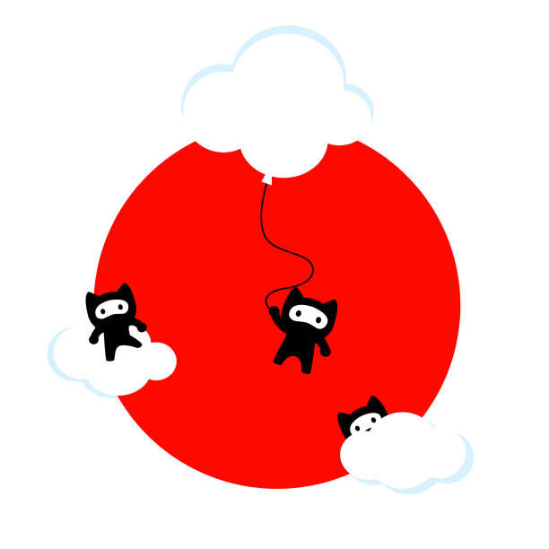 EuGeniaArt Plakát, Obraz - Ninja cats in the sky pattern (Japanese edition), EuGeniaArt, 40 × 40 cm