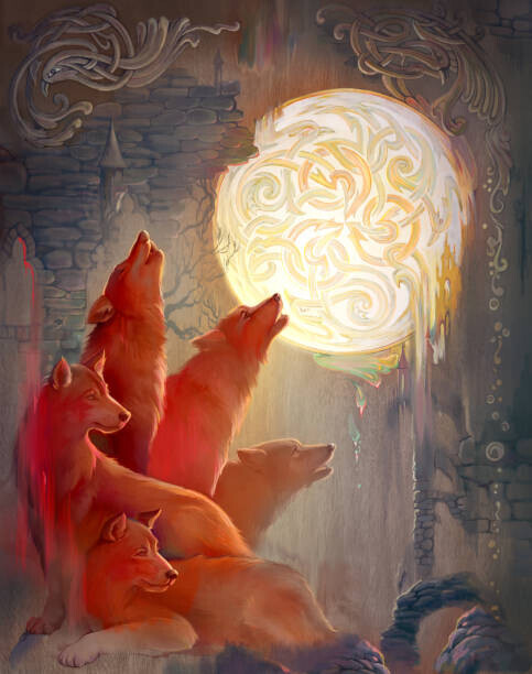 Natalja Cernecka Plakát, Obraz - Red wolves. Oil painting on wood., Natalja Cernecka, 30 × 40 cm
