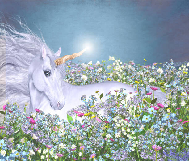 ratpack223 Plakát, Obraz - Unicorn in a Sea of Flowers, ratpack223, 40 × 34 cm