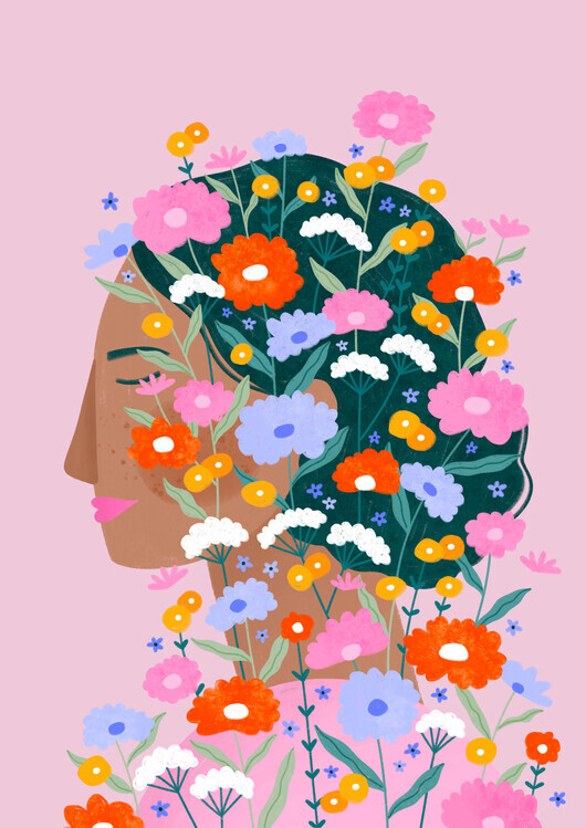 1X Plakát, Obraz - Colourful flower Lady, 30 × 40 cm