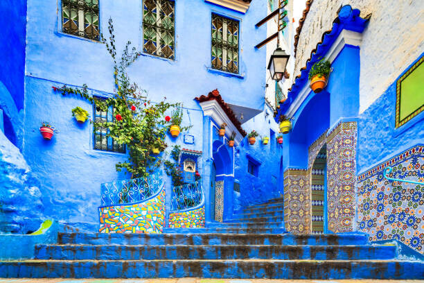 emicristea Plakát, Obraz - Chefchaouen, Morocco. Blue staircase and wall, emicristea, 40 × 26.7 cm