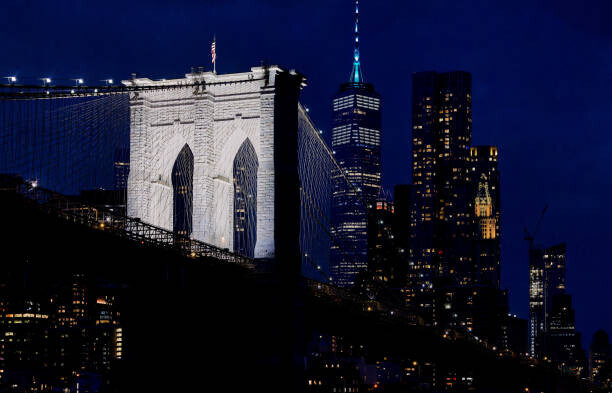 Mark Meredith Plakát, Obraz - Brooklyn Bridge night view, Mark Meredith, 40 × 26.7 cm