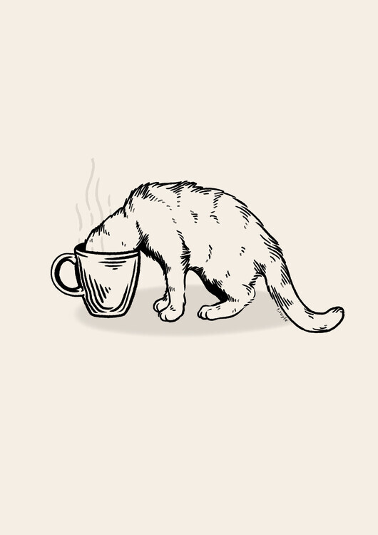 Tara Royle Plakát, Obraz - Coffee Cat in black, Tara Royle, 30 × 40 cm