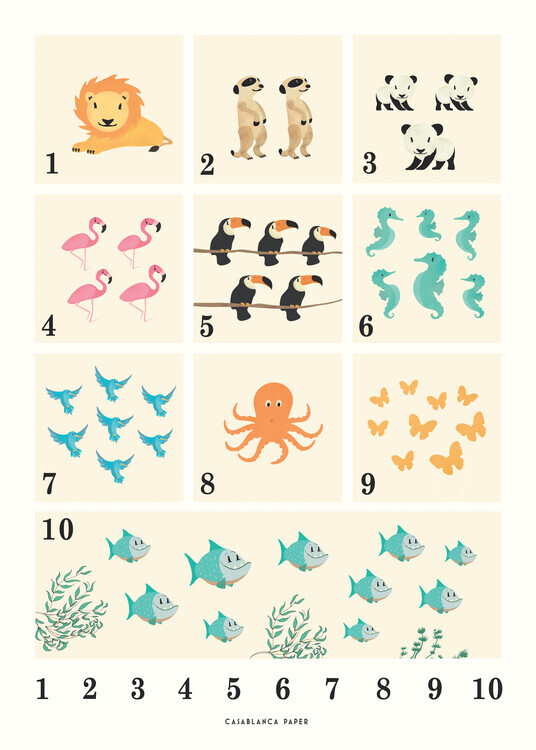 Erik Wintzell Plakát, Obraz - Numbers Animals, Erik Wintzell, 30 × 40 cm