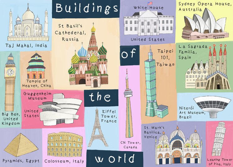 Carla Daly Plakát, Obraz - Buildings of the World, Carla Daly, 40 × 30 cm