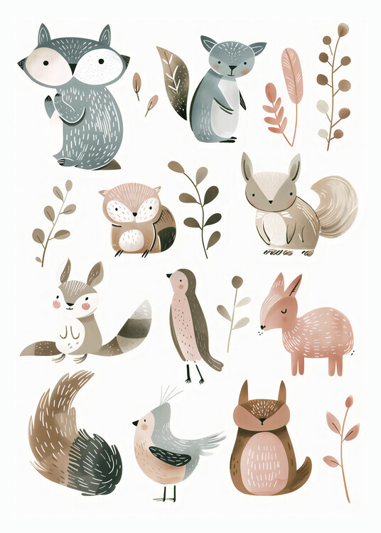 Andreas Magnusson Plakát, Obraz - Cute Animals No 2, Andreas Magnusson, 30 × 40 cm