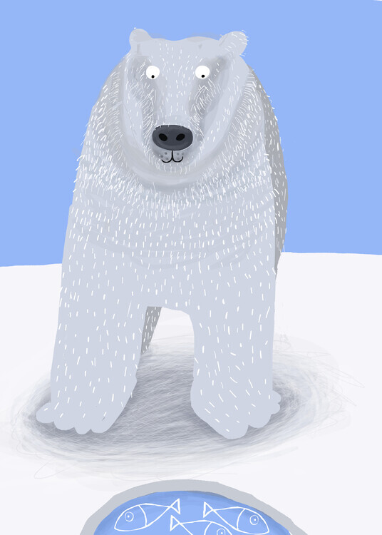 Carla Daly Plakát, Obraz - Funny Polar Bear with Fish, Carla Daly, 30 × 40 cm