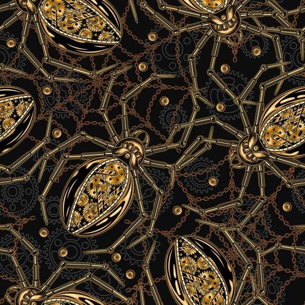 Olga Arsentyeva Plakát, Obraz - Pattern with robotic spider, spider web of chains, Olga Arsentyeva, 40 × 40 cm