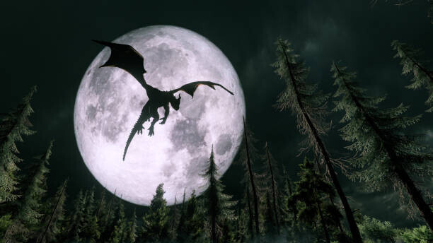cokada Plakát, Obraz - Dragon flying in the night, cokada, 40 × 22.2 cm