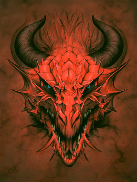 Refluo Plakát, Obraz - Red dragon in stone background, Refluo, 30 × 40 cm