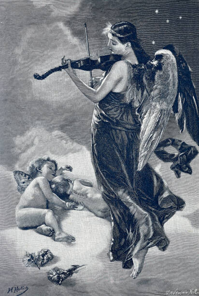 clu Plakát, Obraz - Angel woman with wings plays the, clu, 26.7 × 40 cm