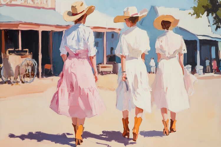 Melloi Art Prints Plakát, Obraz - Retro Western Ladies, Melloi Art Prints, 40 × 26.7 cm