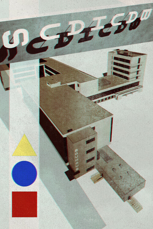 Rosana Laiz Blursbyai Plakát, Obraz - Bauhaus Dessau architecture in vintage magazine style III, Rosana Laiz Blursbyai, 26.7 × 40 cm