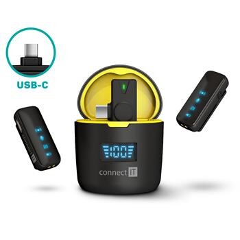CONNECT IT Wireless mikrofon ClipMic Pro USB-C  (2 ks + receiver) set s nabíjecím pouzdrem ČERNÝ