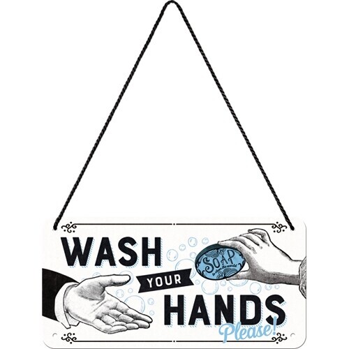 Postershop Plechová cedule Wash Your Hands, 20 x 10 cm