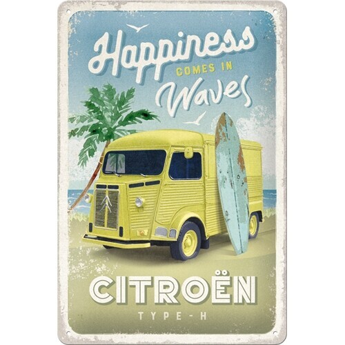 Postershop Plechová cedule Citroen Type H - Happiness Comes in Waves, 20 x 30 cm