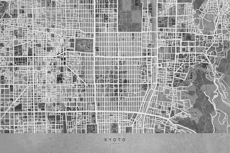 Blursbyai Plakát, Obraz - Map of Kyoto, Japan, in gray vintage style, Blursbyai, 40 × 26.7 cm