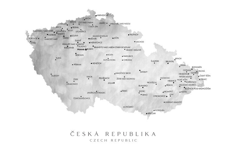 Blursbyai Plakát, Obraz - Česká republika (gray watercolor), Blursbyai, 40 × 26.7 cm