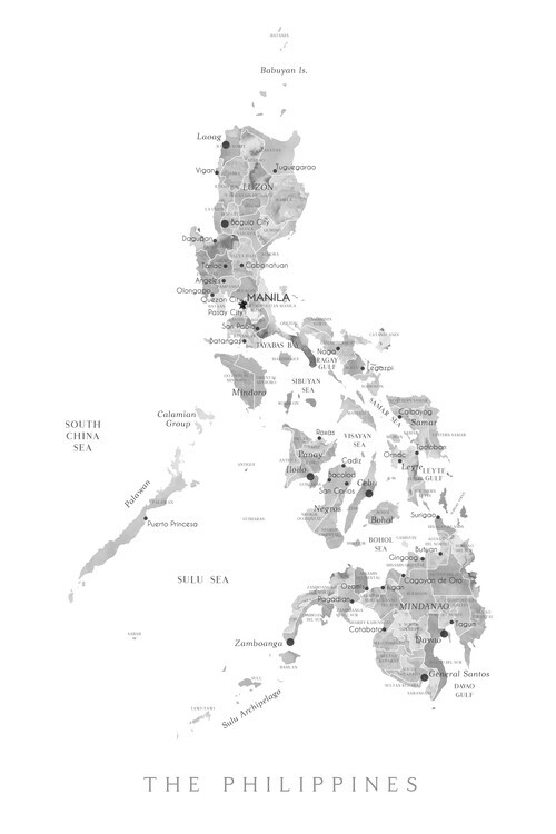 Blursbyai Plakát, Obraz - Map of the Philippines in gray watercolor, Blursbyai, 26.7 × 40 cm