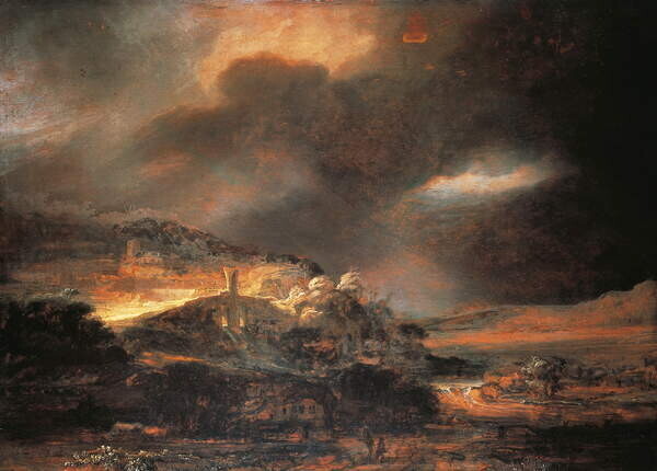Rembrandt Harmensz. van Rijn Plakát, Obraz - Stormy Landscape, Rembrandt Harmensz. van Rijn, 40 × 30 cm