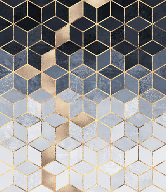 Elisabeth Fredriksson Plakát, Obraz - Soft Blue Gradient Cubes, Elisabeth Fredriksson, 34.5 × 40 cm