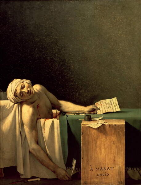 David, Jacques Louis Plakát, Obraz - The Death of Marat, 1793, David, Jacques Louis, 30 × 40 cm