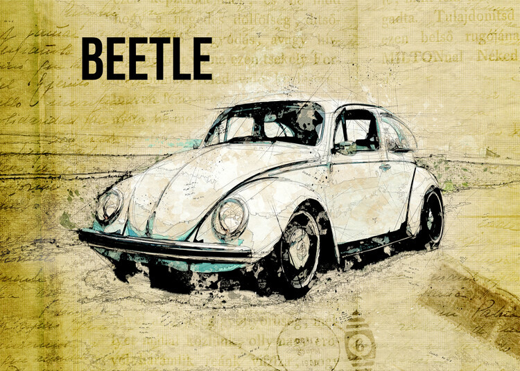 Lembayung senja studio Plakát, Obraz - Volkswagen vw beetle, Lembayung senja studio, 40 × 30 cm