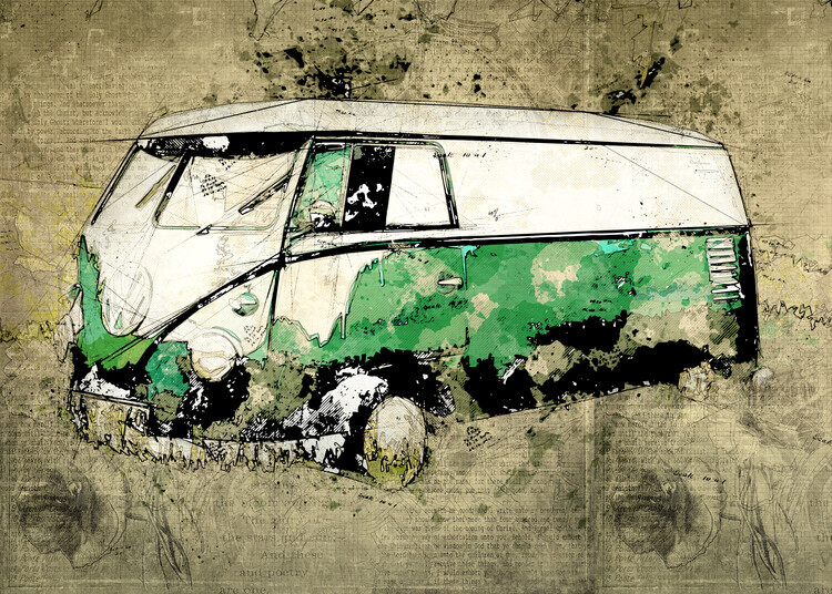 Lembayung senja studio Plakát, Obraz - Volkswagen vw combi green, Lembayung senja studio, 40 × 30 cm