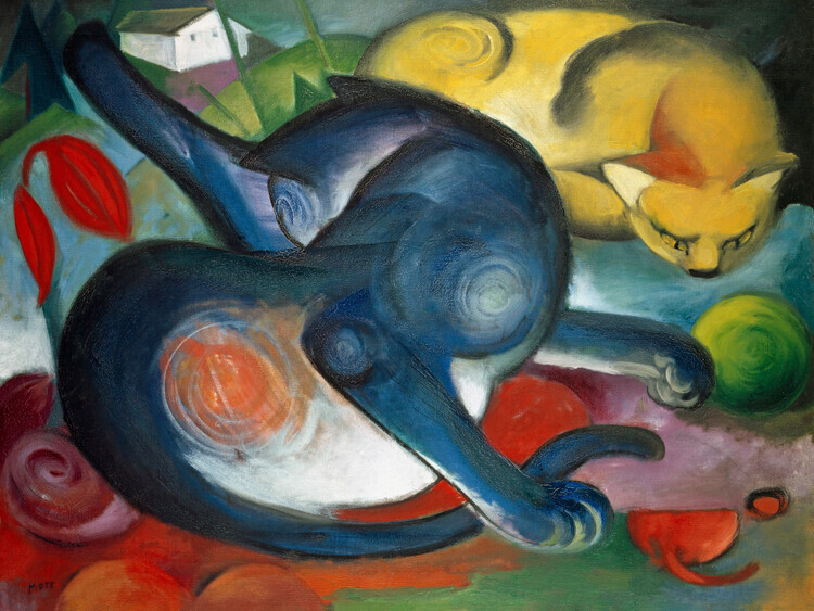 Franz Marc Plakát, Obraz - Two Cats, Blue & Yellow, Franz Marc, 40 × 30 cm