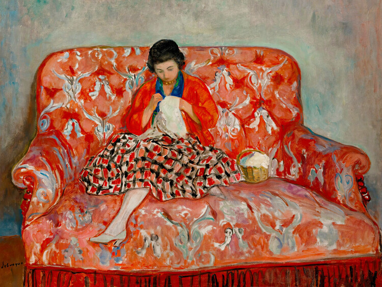Henri Lebasque Plakát, Obraz - Girl Sewing On A Sofa, Henri Lebasque, 40 × 30 cm