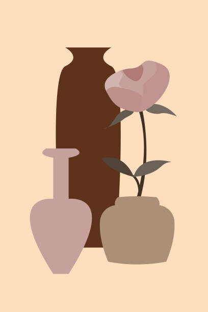 Oksana Nazarova Plakát, Obraz - Plant, bottle, vase pattern background. Mid Century Simple Boho Elements., Oksana Nazarova, 26.7 × 40 cm