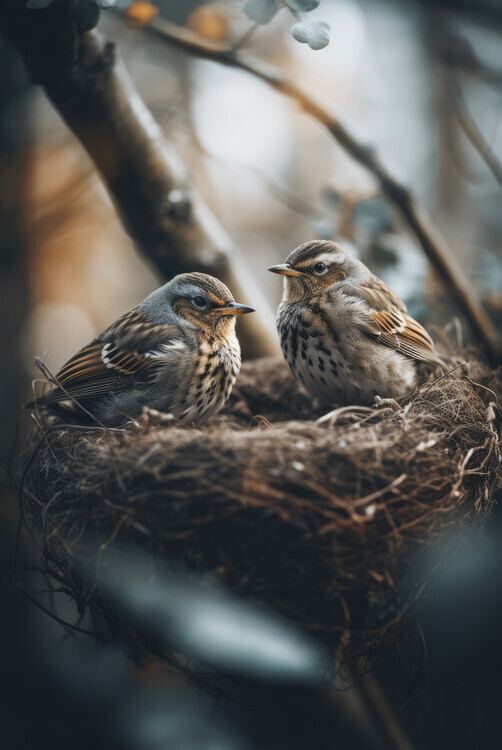 Treechild Plakát, Obraz - Birds In Nest No 2, Treechild, 26.7 × 40 cm