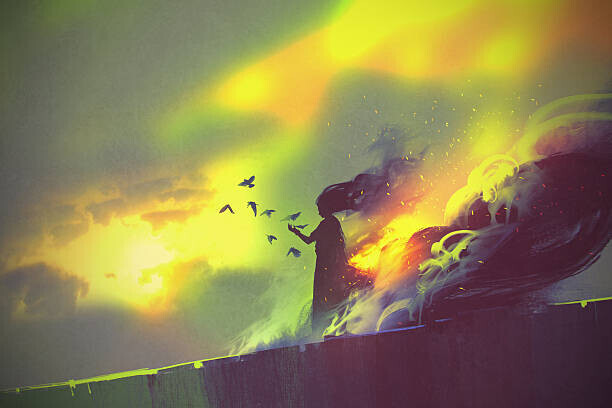Grandfailure Plakát, Obraz - burning woman,illustration art, Grandfailure, 40 × 26.7 cm