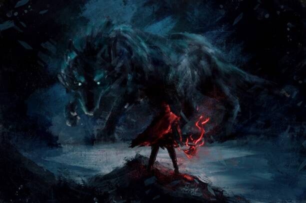 Wachirawit Thongrong Plakát, Obraz - warrior standing confront fenrir giant wolf, Wachirawit Thongrong, 40 × 26.7 cm