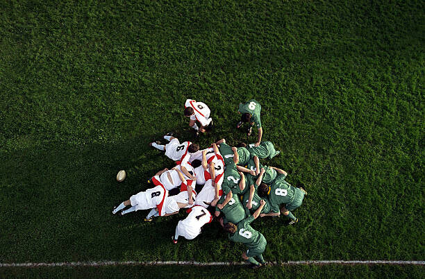 Photo and Co Plakát, Obraz - Rugby scrummage, overhead view, Photo and Co, 40 × 26.7 cm