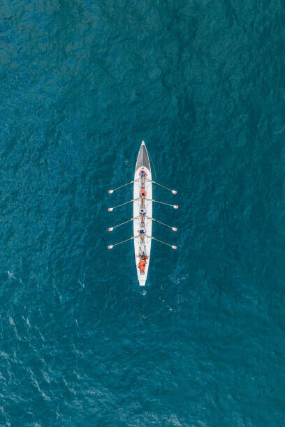 Abstract Aerial Art Plakát, Obraz - Rowboat on the ocean as seen from above, France, Abstract Aerial Art, 26.7 × 40 cm